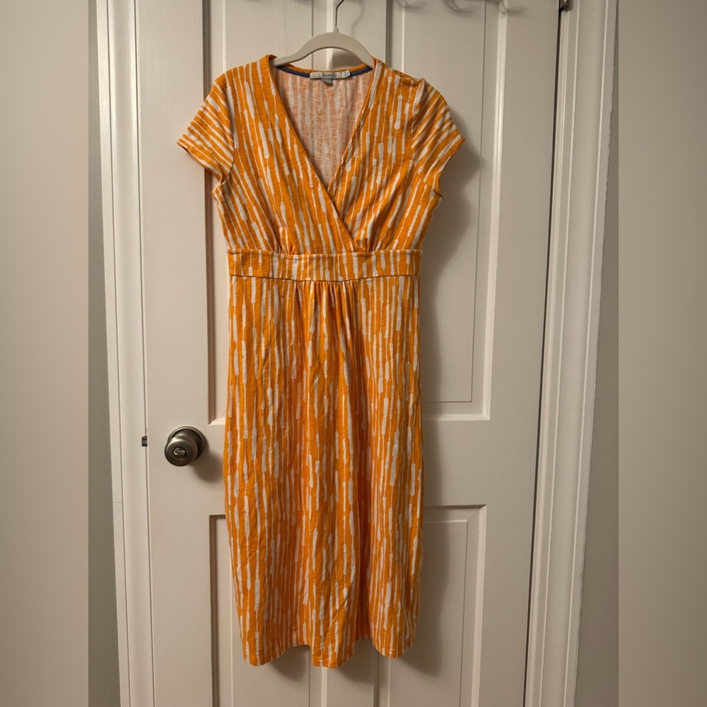 Cute Boden Jersey Day Dress Orange Print US 8L  UK 12L